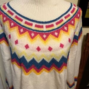 Vince Camuto White Sweater with Pink, Yellow, and Blue Accents
